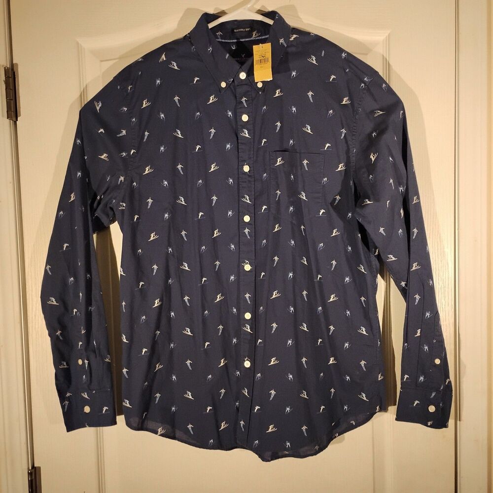 American Eagle shirt mens L LArge blue all over ski button long sleeve NWT - Picture 10 of 12